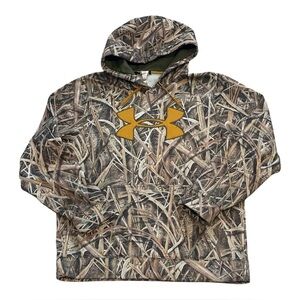 Under Armour Cold Gear Mossy Oak Shadow Grass Blades Camo Pullover Hoodie Mens M